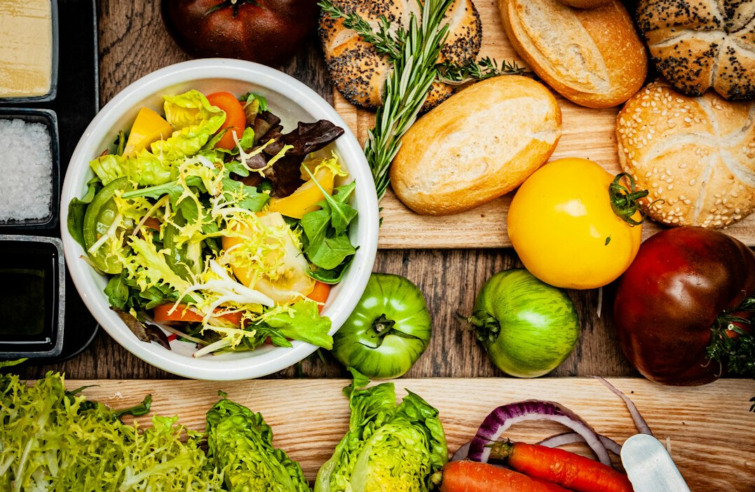 Healthy food bowl with fresh vegetables on a table